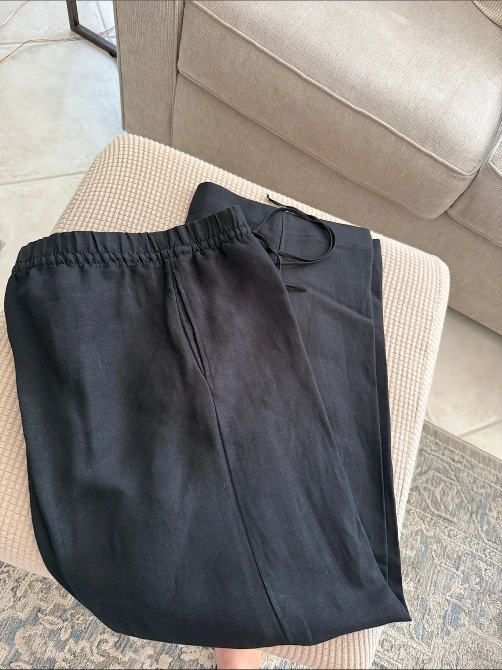 H&M NWOT Size M Black Women's Linen Blend Casual Drawstring Pants